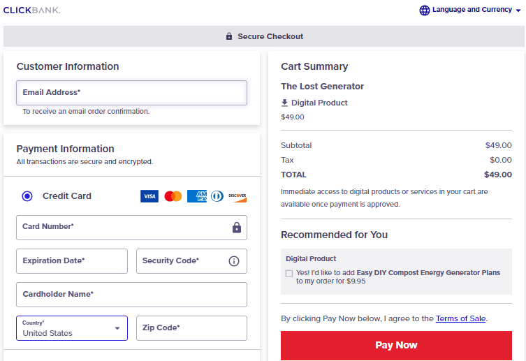 The Lost Generator checkout page